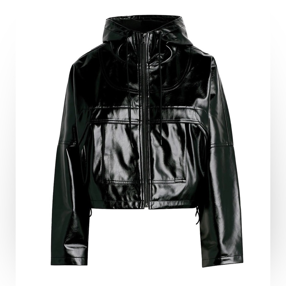 Hudson Sport Vegan Leather Zip Hooded Jacket
